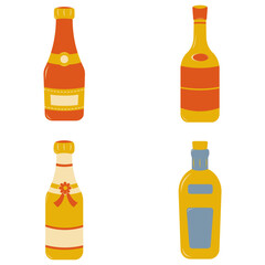 Various Bottles Illustration. Flat Design Style. isolated On White Background