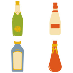 Various Bottles Illustration. Flat Design Style. isolated On White Background