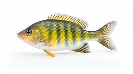 A compressed Cichlid (Altolamprologus compressiceps) is a species of fish on white. AI Generative