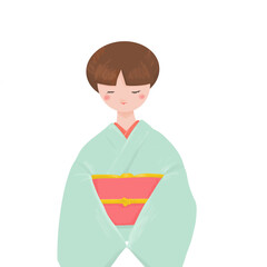 伏し目がちな着物女性