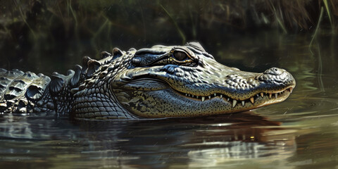 Fototapeta premium an alligator resting in some water, generative AI