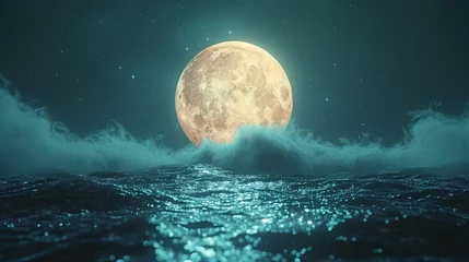Fotobehang moon over water © AA