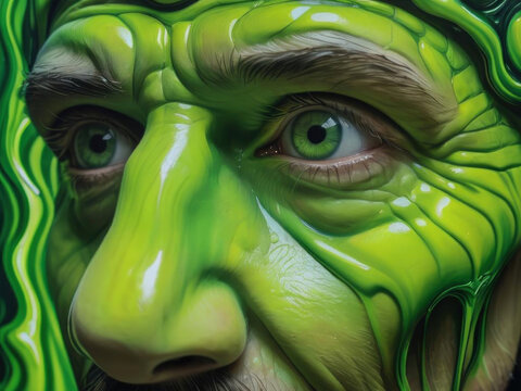 Close-up Portrait of a Man Immersed in Deep Melting Visuals and Ancient Symbolism Gen AI