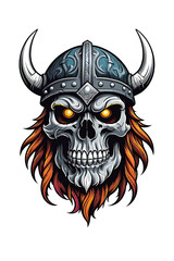Viking skull with horned helmet illustration