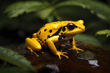 Fototapeta premium Vibrant Yellow & Black Golden Poison Frog