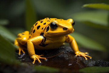 Fototapeta premium Vibrant Yellow & Black Golden Poison Frog