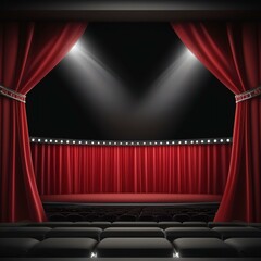 Open red 3D curtains inspired by film and theater.
