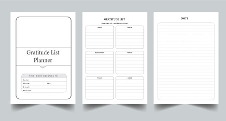 Fototapeta na wymiar Editable Gratitude List Planner Kdp Interior printable template Design.