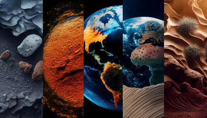 A collage of different natural Earth textures mixed in beautiful abstract background, Ai generated image