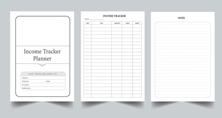 Editable Income Tracker Planner Kdp Interior printable template Design.