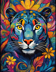 black panther bright colorful and vibrant poster illustration - 708294960