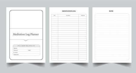 Editable Meditation Log Planner Kdp Interior printable template Design.