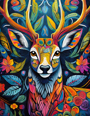 deer bright colorful and vibrant poster illustration - 708295376