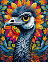 emu bright colorful and vibrant poster illustration