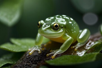 Naklejka premium Translucent Glass Frog in Jungle Environment