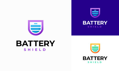 Battery shield logo or power shield logo icon, Charge Guard Solutions logo template concept