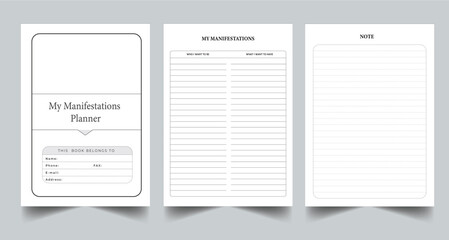 Editable My Manifestations Planner Kdp Interior printable template Design.