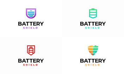 Set of Battery shield logo or power shield logo icon, Charge Guard Solutions logo template concept