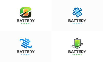 Set of Battery Planet logo designs concept vector, Battery technology logo, Future Energy Logo template