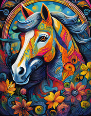 horse bright colorful and vibrant poster illustration
