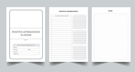 Editable Positive Affirmations Planner Kdp Interior printable template Design.