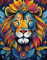 lion bright colorful and vibrant poster illustration - 708296174