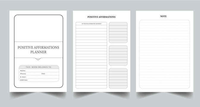 Editable Positive Affirmations Planner Kdp Interior printable template Design.