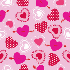 Seamless Pattern of Valentine's Hearts with Dots- Happy Valentines Day Vector Illustration