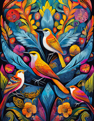 birds bright colorful and vibrant poster illustration - 708297301