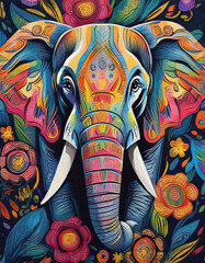 elephant bright colorful and vibrant poster illustration - 708297365