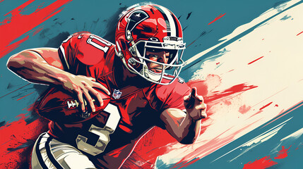 National Game's Day, American Football, Rugby Player With Bowl, Comic Style Abstract American Football Player. Quarterback Isolated. Super bowl Sport Theme Vector, Generative Ai