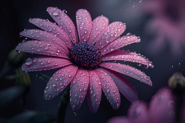 Foto op Canvas Cyberpunk Daisy flower with dew drops. Blinding Neon Bloom. wallpaper or backdrop concept. © Dinusha