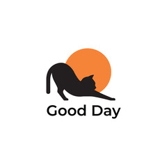 cat sunrise adorable animal logo design graphic vector