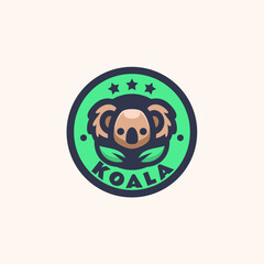 Vector Logo Illustration Koala Simple Mascot Style.