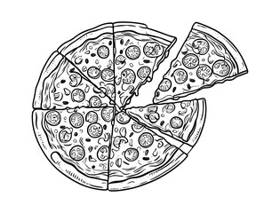 Pizza hand drawing, pencil art, Fast Food