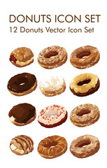 12 Donuts vector icon set