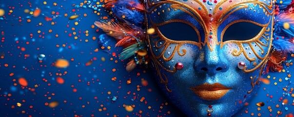 Venice Carnival, Experience the vibrant spirit of the Venice Carnival with this multicolored carnival mask banner, captivating attention and providing a festive atmosphere for your creative projects