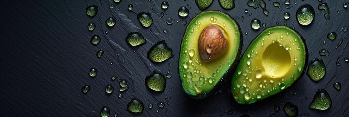  avocado is shown on top surrounded by water drops, generative AI - obrazy, fototapety, plakaty