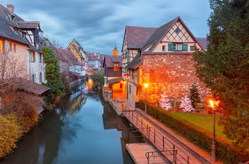 Christmas little Venice, old town of Colmar, Alsace, France