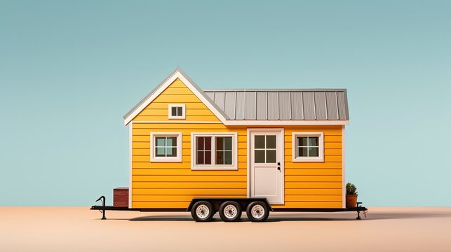Tiny house movement minimalist living small space solutions solid color background