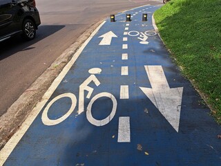 Fototapeta premium A special lane for cyclists on the side of a city road 