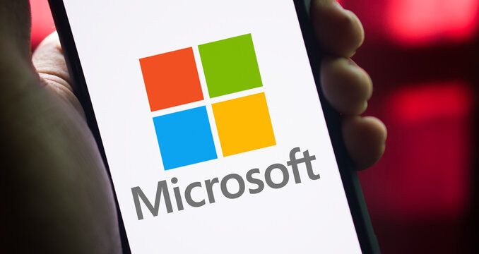 Dhaka, Bangladesh - 19 March 2024:Microsoft logo on smartphone. Microsoft Corporation is an American multinational technology corporation.