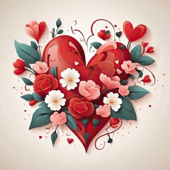 Valentines day background with heart and flowers. Vector illustration.