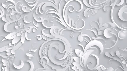 a white background with floral motifs, in the style paper cut art, spirals and curves, light gray and white, vectorial art, in the style flat colors, generative ai - obrazy, fototapety, plakaty