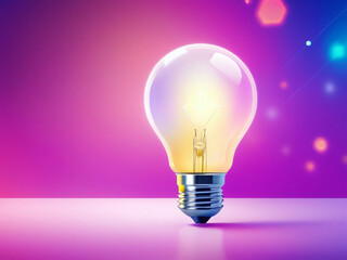 Fototapeta premium Light bulb on blurred gradient multicolor background, Creative concept background