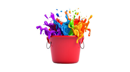 Holi colorful spalsh with bucket full of colors, Isolated on transparent PNG background, Generative ai - obrazy, fototapety, plakaty