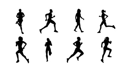 Fototapeta na wymiar set of silhouettes of running athletes