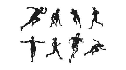 set of silhouettes of running athletes