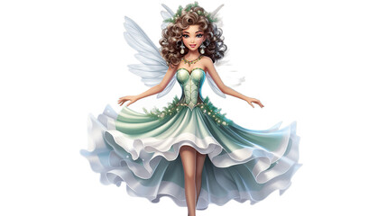 christmas fairy cute smiling fairy full body disne, Isolated on transparent PNG background, Generative ai
