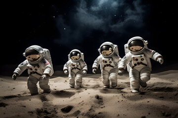 Adventure of cute spacemen or astronauts on Mars.